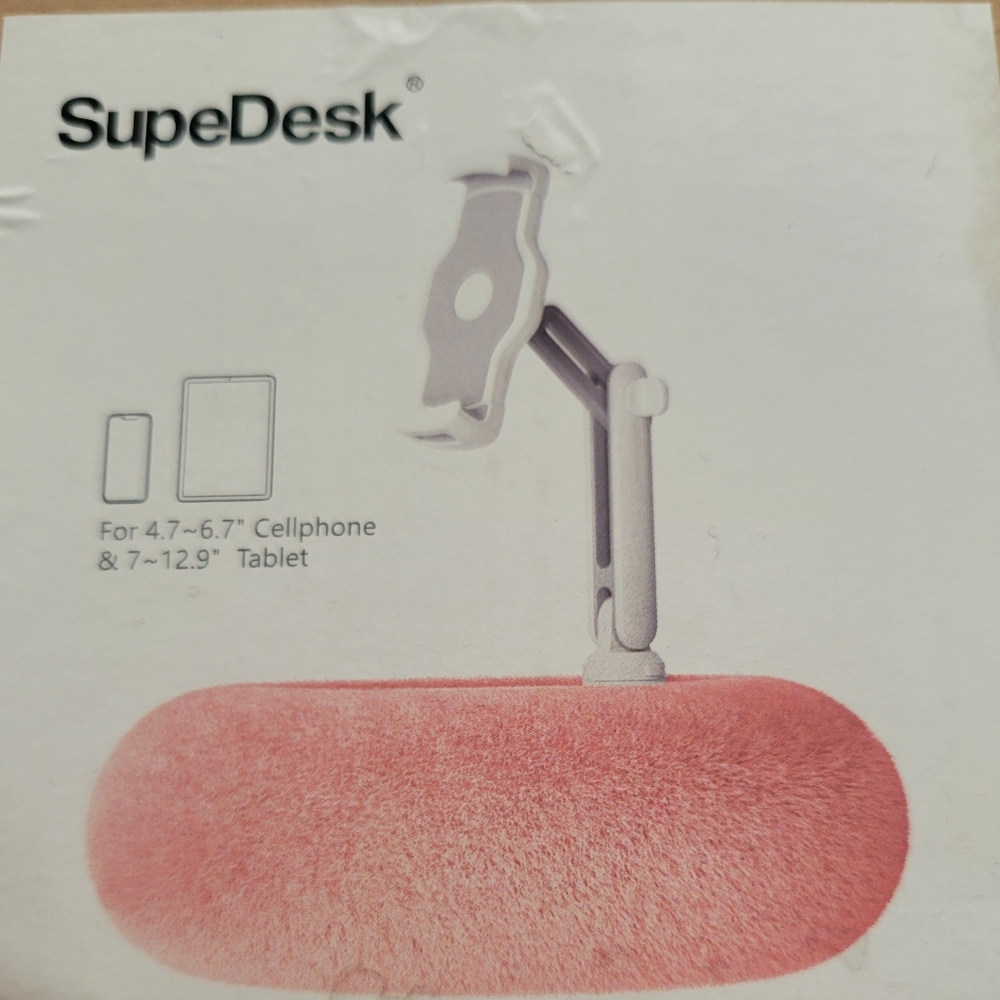 SupeDesk Adjustable Phone & Tablet Stand with Pink Plush Base NIB